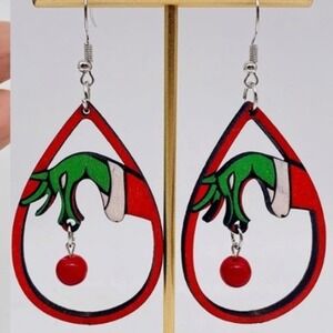 Grinch Earrings Christmas Holiday Dangle‎ Drop Earrings Teardrop NEW